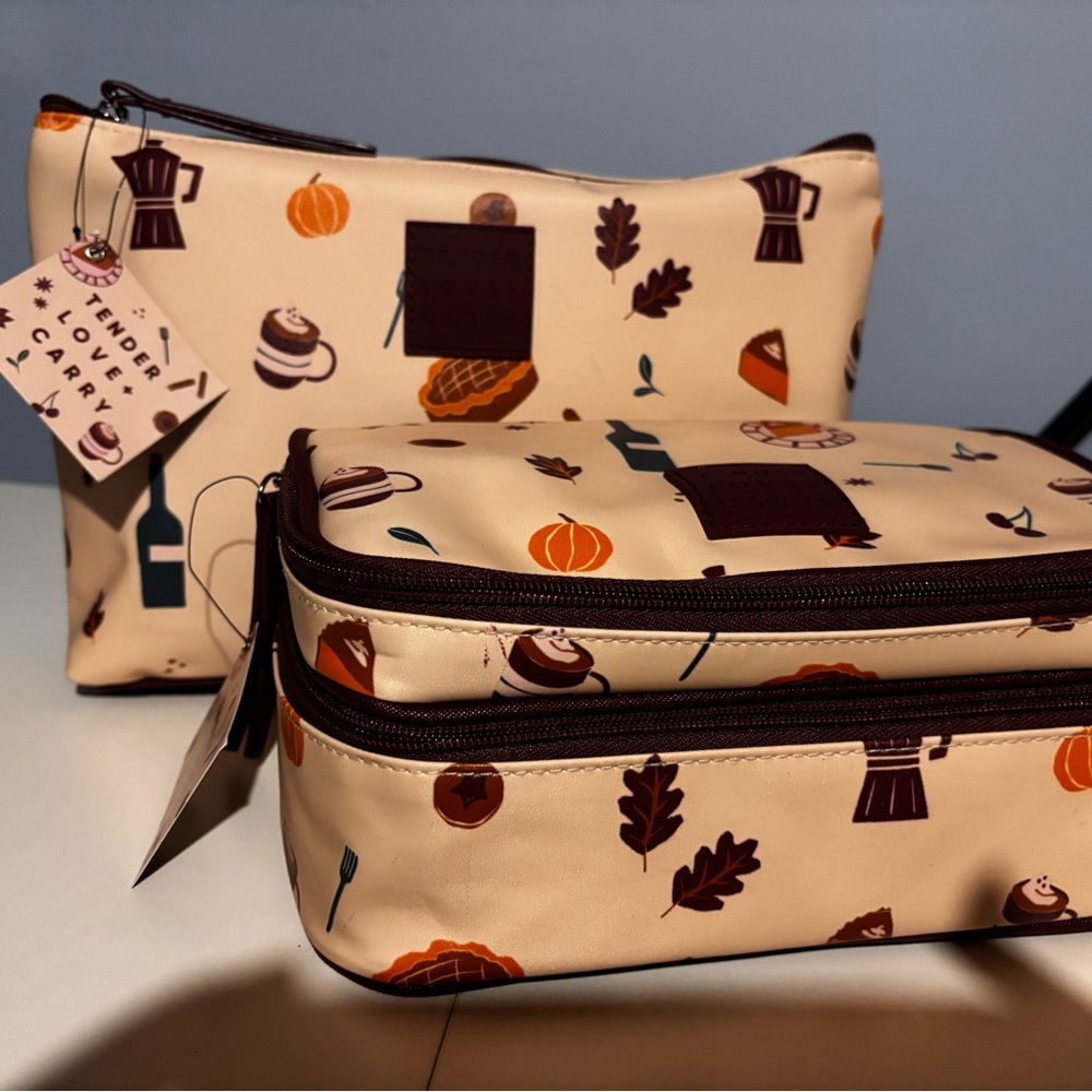 NWT Set of 2 Tender Love & Carry Beige Makeup Organizer Set